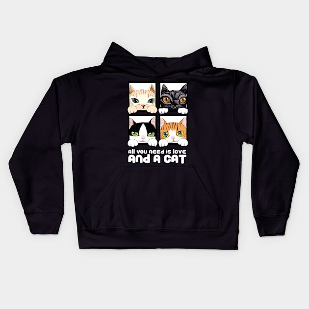 All You Need Is Love And A CAT Kids Hoodie by KewaleeTee